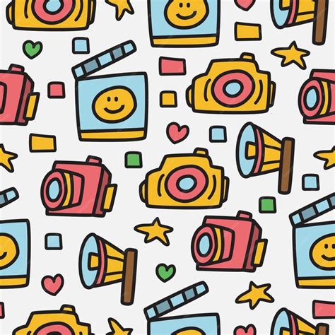 Premium Vector | Camera doodle seamless pattern