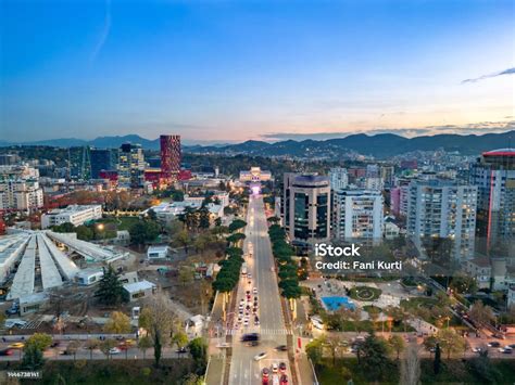 Aerial View Of Tirana At Night Stock Photo - Download Image Now ...