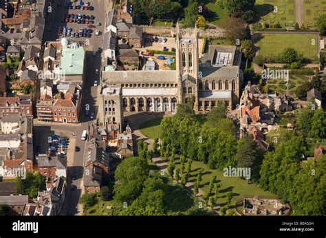 Aerial of St Edmundsbury Cathedral and the Norman Tower Bury St Edmunds ...