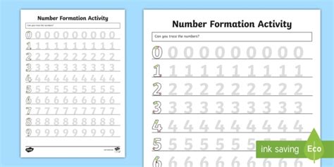 Tracing Numbers Worksheets - Number Formation 0 to 9