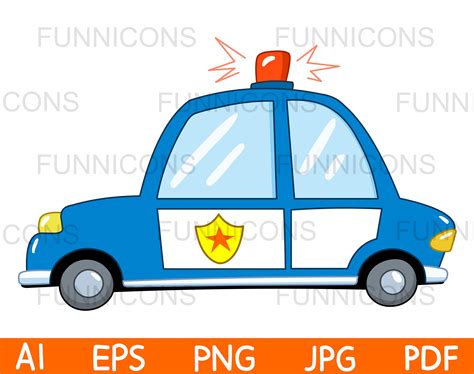 Dibujos animados clipart de un coche de policía ilustración - Etsy España