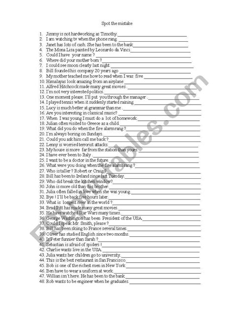 English worksheets: spot the mistake