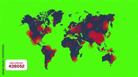 COVID-19 world map animation on chroma key green screen background. The ...