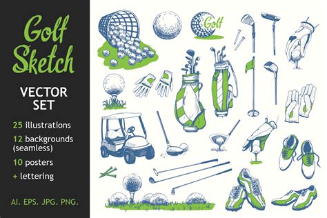 Golf Sketch Illustrations, a Background Graphic by Mona Monash