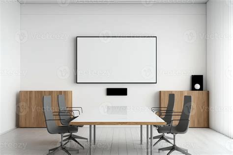 Interior of modern office meeting room black and white with wooden ...