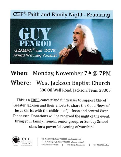 CEF – Faith & Family Night Featuring Guy Penrod: November 7, 2022 at 7 ...