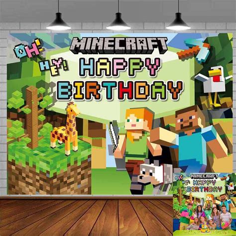 Minecraft Happy Birthday Backdrop Banner Poster Vinyl Party Decoraton ...