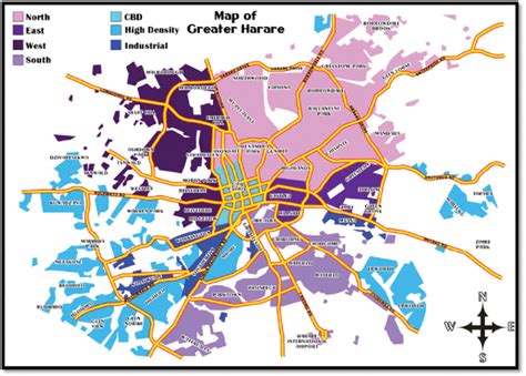 Map of Harare showing land uses concentrated across the city. Source ...