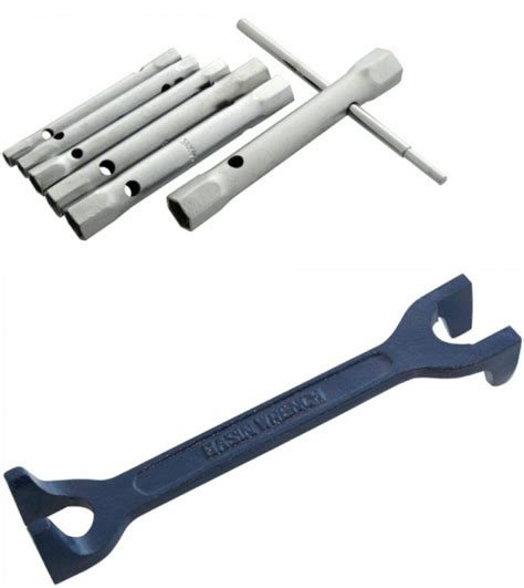 6 PC MONOBLOC TAP BOX SPANNER SET 6-17mm & FIXED CLAW BASIN WRENCH ...