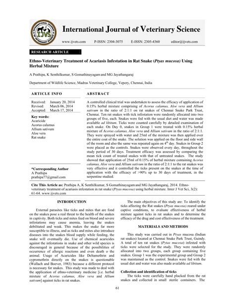 (PDF) Ethno-Veterinary Treatment of Acariasis Infestation in Rat Snake ...