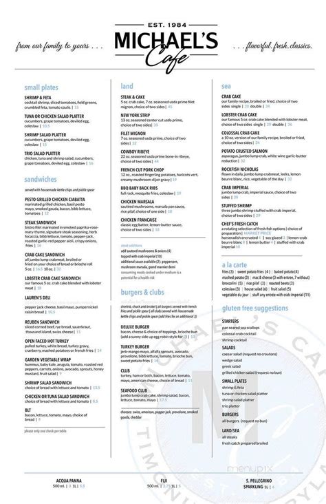 Menu of Michael's Cafe in Timonium, MD 21093