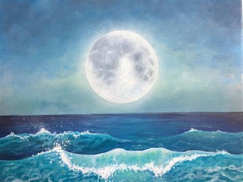 Full Moon Over Ocean Acrylic Painting, 11x14 - Etsy