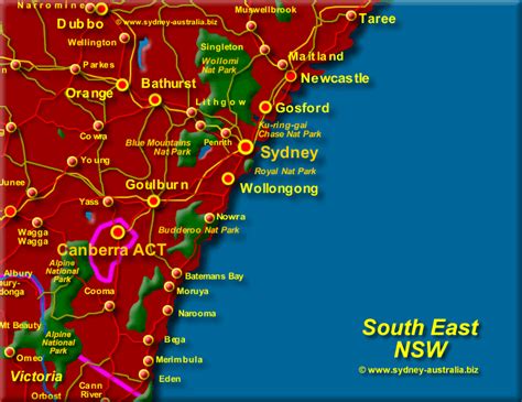 South East NSW Map Coast of Australia