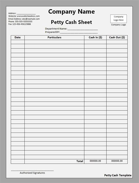 Free Printable Petty Cash Template