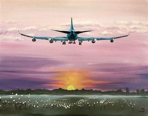 Flying Plane Painting Travel Painting Sky Painting Sunset - Etsy