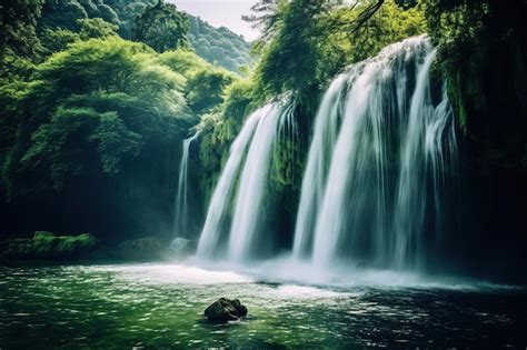 Premium AI Image | Beautiful waterfall in deep forest Waterfall in deep ...