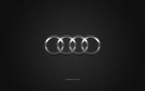 Audi logo, silver logo, gray carbon fiber background, Audi metal emblem ...