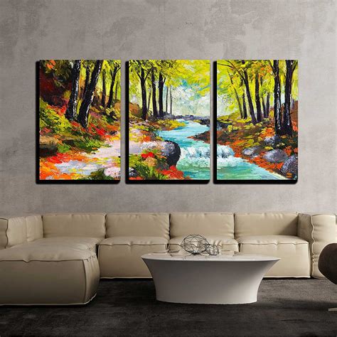 Wall26 3 Piece Canvas Wall Art - Landscape Oil Painting - River in ...