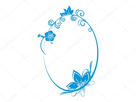 Vector floral in blue oval frame theme Stock Vector Image by ...