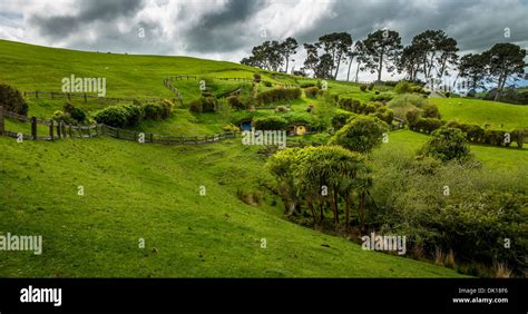 Landscape in Hobbiton in the Shire, location of the Lord of the Rings ...