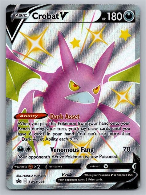 Crobat V SWSH098 Shiny Holo Full Art Ultra Rare Pokemon Black Star ...