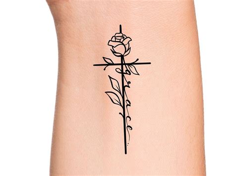 Grace Cross Rose Temporary Tattoo / Cross Tattoo / Religious Tattoo - Etsy