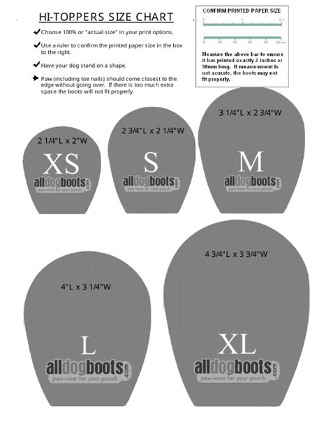 Dog Boots Size Chart Download Printable PDF | Templateroller