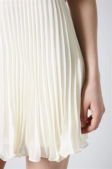 Lyst - Topshop Pleated Chiffon Overlay Dress in Natural