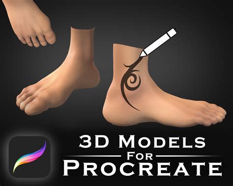 Procreate 3D Models Male Foot Perfect for Tattoo Art 3D Foot Feet Toes ...