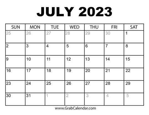 Blank 2023 Calendar July Free Printable | Images and Photos finder