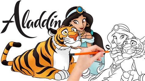 Comment dessiner la princesse Jasmine avec Rajah, son tigre de ...