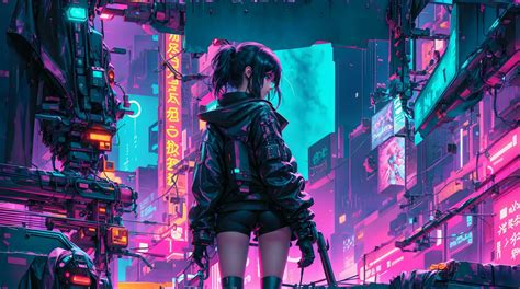 The neon-lit streets of a cyberpunk anime night city with this ...