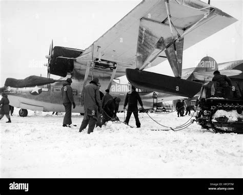 PBY being secured during storm on Amchitka Island 1943 Stock Photo - Alamy