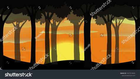 Silhouette Scene Forest Sunset Illustration Stock Vector (Royalty Free ...