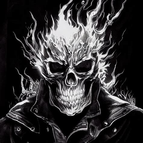 Premium Photo | Ghost rider flaming skull ink sketch black and white ...