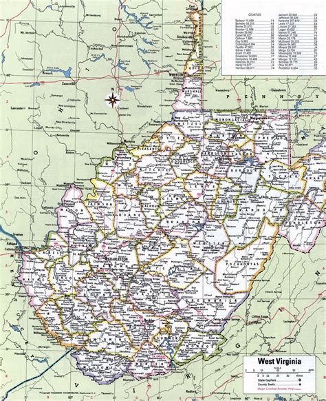 Large detailed administrative divisions map of West Virginia state with ...