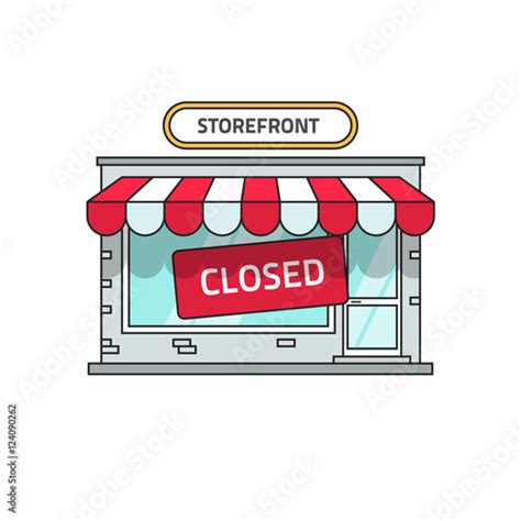 Closed shop building vector illustration, store font view with closed ...