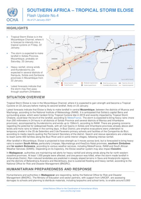 Southern Africa – Tropical Storm Eloise Flash Update No.4, As of 21 ...