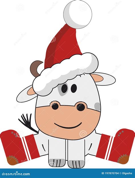 Cute and Funny Little Cow in Santa Hat Stock Vector - Illustration of ...