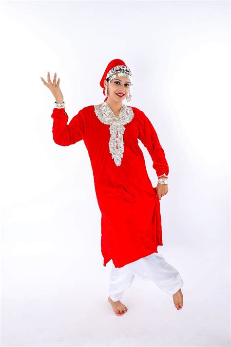 Kashmiri Rouf Dance Fancy Dress Costume For Girls In Red & White Color ...