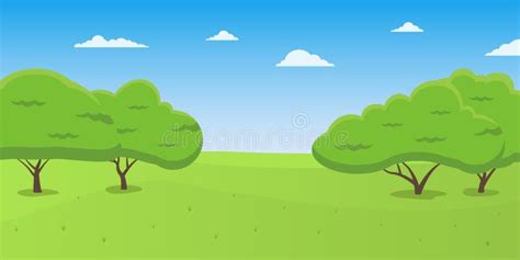 Nature Landscape. Cartoon Park Background with Green Grass, Trees and ...