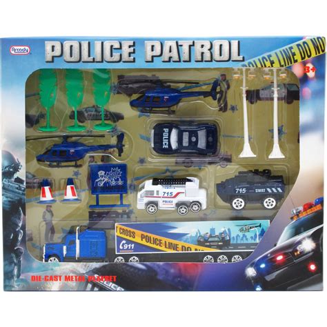 Wholesale Police Car Playset - 14-Piece, Diecast, Blue