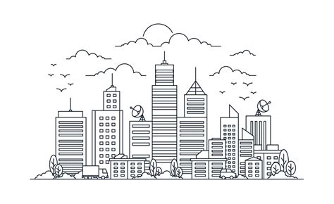 Cityscape drawing line art vector flat design illustration - Copy ...