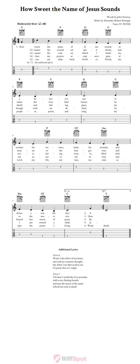 How Sweet the Name of Jesus Sounds - Easy Guitar Sheet Music and Tab ...