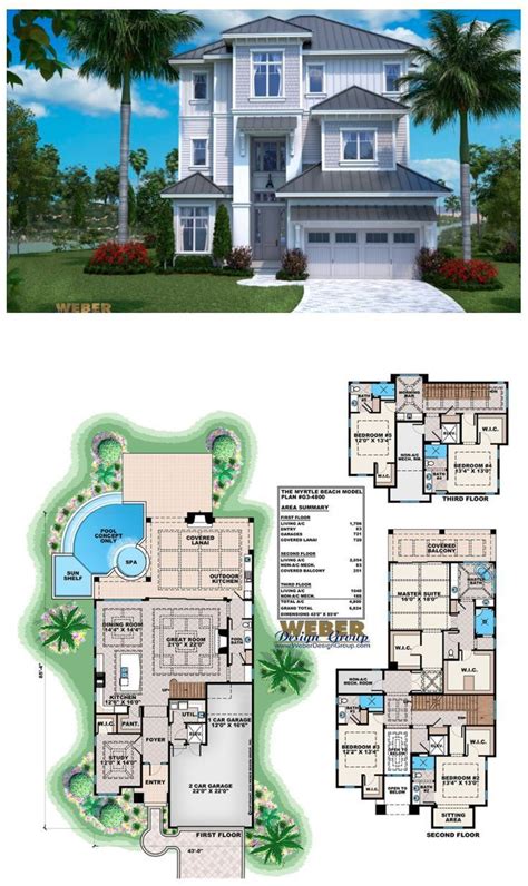 Beach House Plan: Open Layout Beach Home Floor Plan with Pool | Beach ...