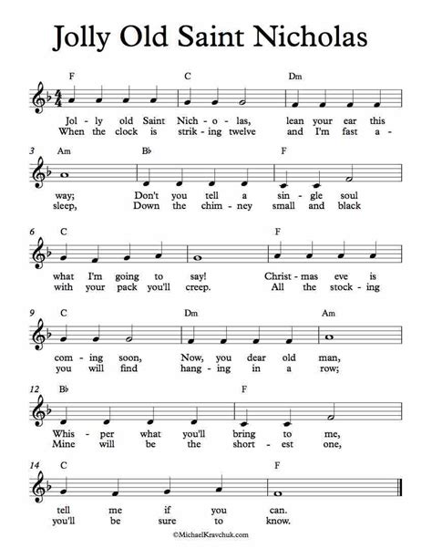 Free Lead Sheet – Jolly Old Saint Nicholas - Christmas | Hymn music ...