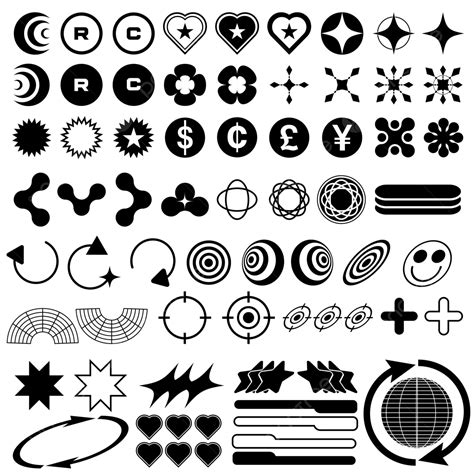 Y2k Black Shape Element Graphic Pack Asset Design Vector, Y2k, Shape ...