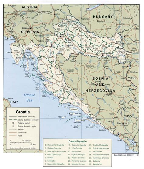 Detailed administrative map of Croatia. Croatia detailed administrative ...