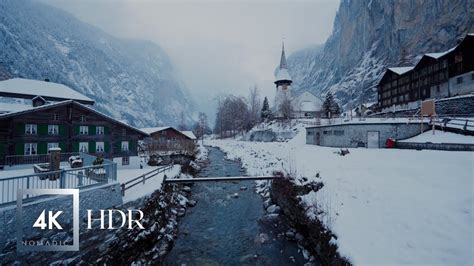 Lauterbrunnen, Switzerland Winter, Walking Tour in the Snow, HDR