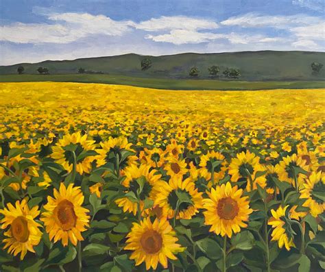 Sunflower Field Original Oil Painting, Sunflowers Wall Art, Oil ...